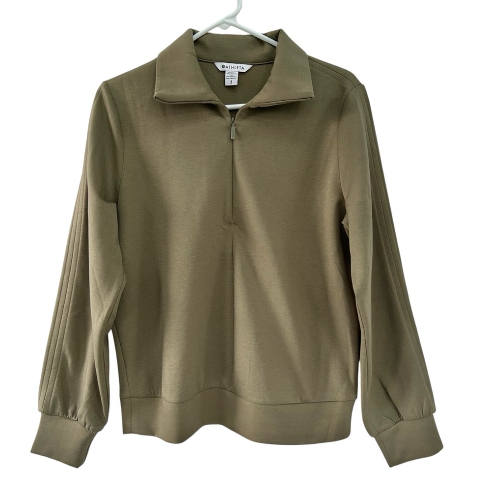 ATHLETA Allure Lite Olive Green 1/4 Zip Collared Pullover Top S
